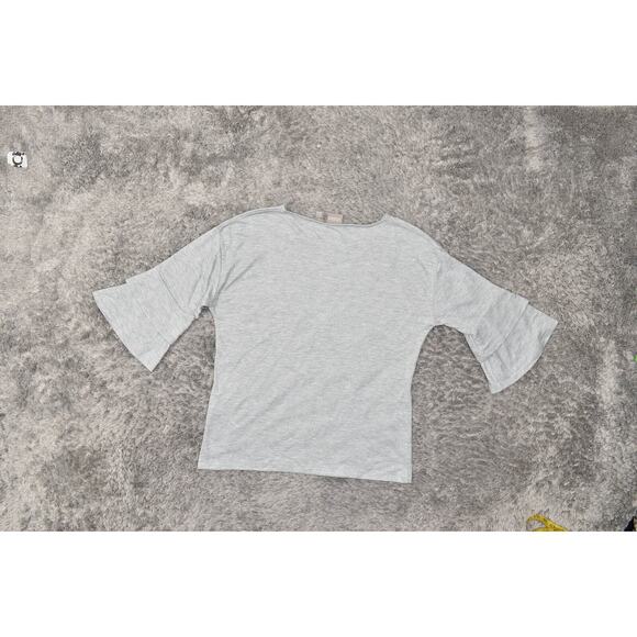 Chico's Size 1 Gray Blouse Women's Top Crew Neck 3/4 Sleeve Solid Elegant - Picture 7 of 8